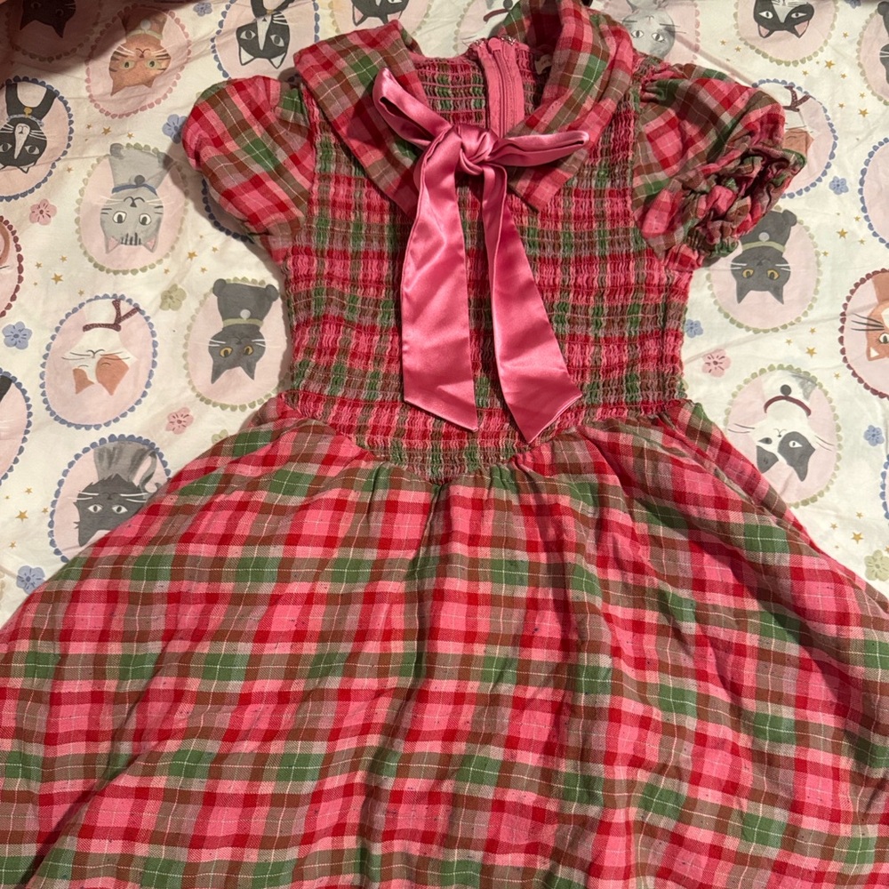 Ivy City Co Alice Dress 
Pink & Green Plaid Smocked Ribbon-Front Dress